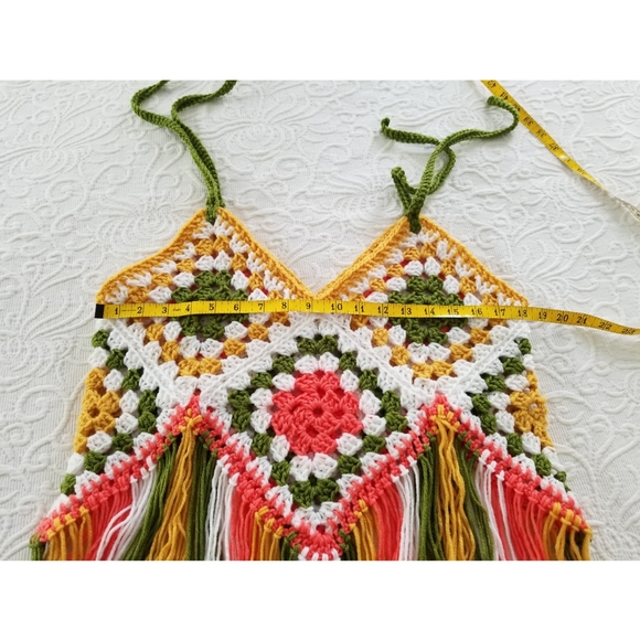 Fringed crop top granny squares boho hippie crochet - Picture 2 of 9